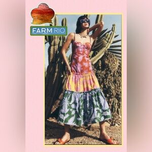 NEW FARM RIO tropical swing mix sweetheart cotton midi dress in multi Large